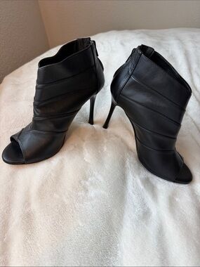 Felipe Rivera - Sleek Black Leather Peep-Toe Stiletto Ankle Boots